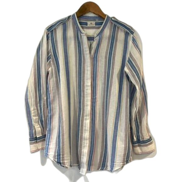 AG Adriano Goldschmeid Linen Cotton Button Front Shirt Band Collar Medium - Picture 2 of 9